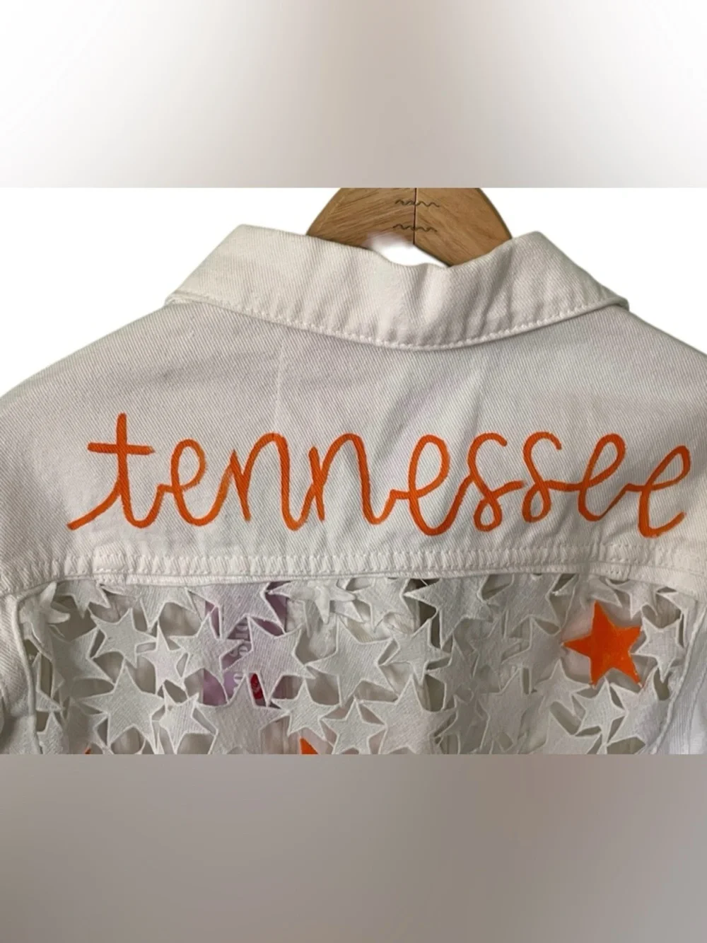 Tennessee Star Cutout White Denim Jean Jacket NEW Size Small